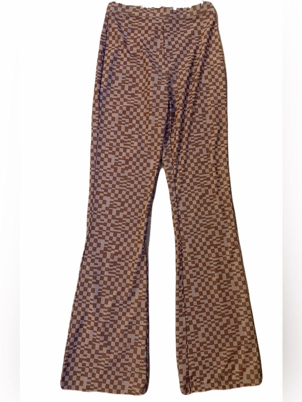 White Fox Small / Medium Brown Checkered Halter Crop Top Pants Set 2 Piece - Picture 6 of 10